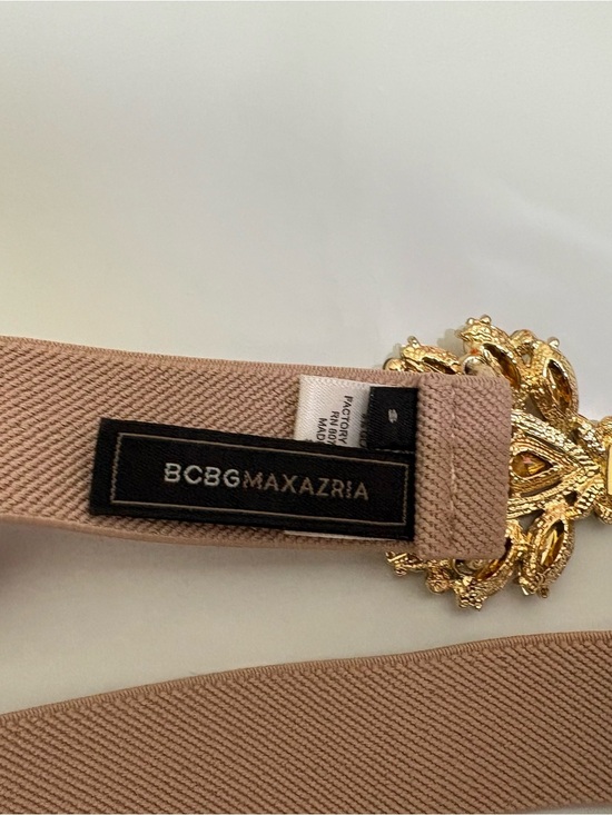 BCBGMAXAZRIA Nude Blush Stretch Belt Gold Jeweled Embellished Front Closure S main image 6